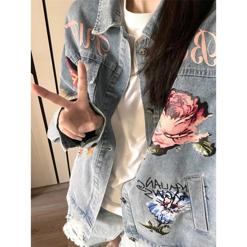 【有货】美式复古花卉印花牛仔外套男高级感夹克J3610CC-特P75,男装夹克,星座1007（原301D）