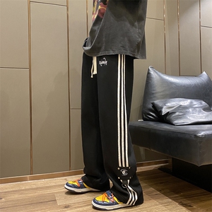 休闲裤男韩版拼色三条杠高街直筒裤子2024春夏季ins长裤K5062-P36图片