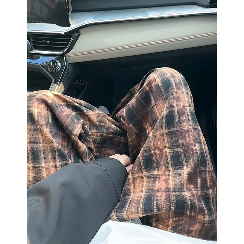 26春款格纹经典潮流复古长裤日系简约个性风撞色休闲裤K640TP38图片