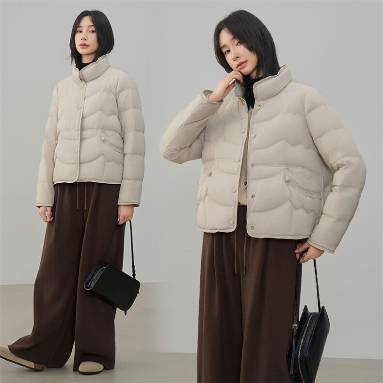 现货2025年冬季新款90白鸭绒盘扣轻薄短款羽绒服女,女装羽绒服,阳光伊恋