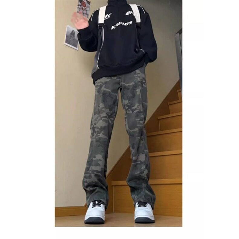 美式vibe风迷彩裤子男款夏薄款高街复古伐木裤弯刀直筒工装牛仔裤,男装牛仔裤,星座1608-2
