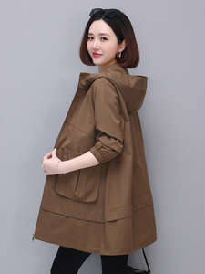 风衣女中长款2023年春秋新款韩版大码宽松中年妈妈高端休闲连帽