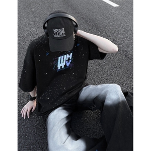 可48小时发货支持抖音得物来样二开 美式满天星亮片短袖T恤MTX655图片