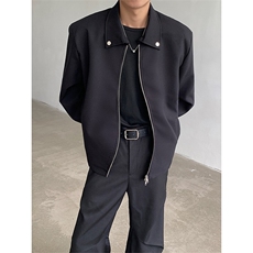 LY0757-P55网图黑色夹克潮牌秋冬新款美式复古纯色翻领外套上衣服，男装夹克，电商C233