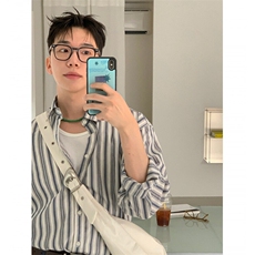 翻领竖条纹衬衫男春款日系高品质轻熟风休闲痞帅长袖衬衣823P50，男装衬衫，星座710