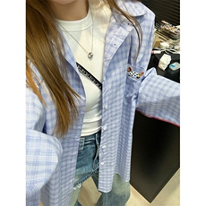 新款!设计高级感蓝色格子衬衫男女春夏季宽松外搭衬衣C2273，男装衬衫，星座1116A（原606A-3）