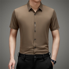 无痕短袖衬衫男翻了纯色上衣服夏季新款中年男士商务休闲宽松衬衣，男装衬衫，电商B212（原钱塘6029）