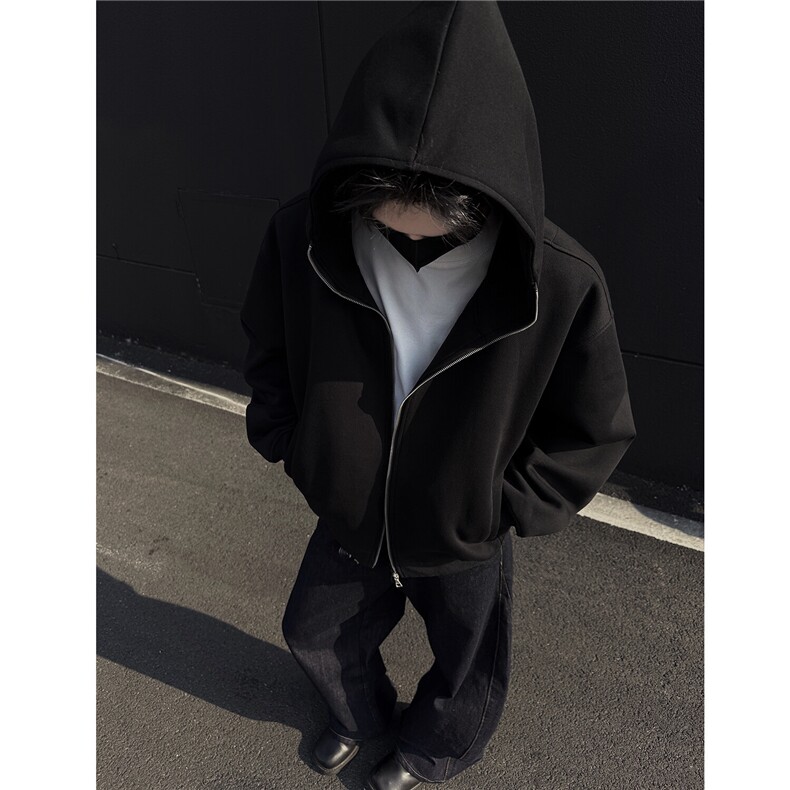 重磅美式高街开衫连帽卫衣boxy短款拉链帽衫外套男H1058特P65,男装卫衣,电商A341