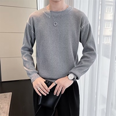 新款小众明线圆领设计感毛衣纯色百搭潮牌休闲针织衫男款S569/P50，男装针织衫/毛衣，星座506