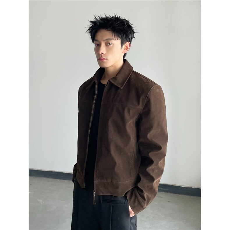 S296-P65简约新款时尚百搭原宿流行潮流高质量鹿皮绒双层夹克,男装夹克,电商B323A