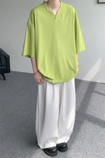 8XL-M短袖t恤男款夏季薄款垂感小V领七分袖加肥加大码DT005特P20，男装T恤，电商B312