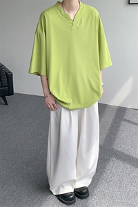 8XL-M短袖t恤男款夏季薄款垂感小V领七分袖加肥加大码DT005特P20图片
