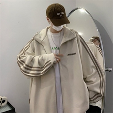 条纹麂皮绒外套男美式复古vibe立领夹克春秋季潮牌宽松休闲棒球服，男装夹克，星座506A