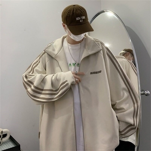 条纹麂皮绒外套男美式复古vibe立领夹克春秋季潮牌宽松休闲棒球服图片