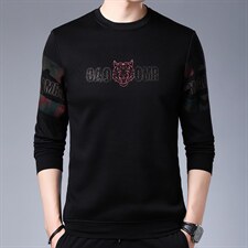 卫衣男2023秋季新款中年商务休闲印花上衣男士加绒宽松免烫打底衫，男装卫衣，电商B212（原钱塘6029）