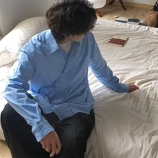 韩版轻奢拼接木耳边纯色衬衫翻领单排扣宽松衬衫春秋新款CXC359，男装衬衫，星座1116A（原606A-3）
