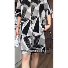 短袖衬衫男+短裤男潮流休闲套装男M-5XL大码TZ78704P50控98模特图，男装休闲套装，星座226-1