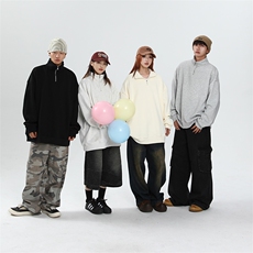 抖音得物二开25秋冬装美式全棉可翻领立领卫衣半拉链外套CM11，女装短外套，电商A486