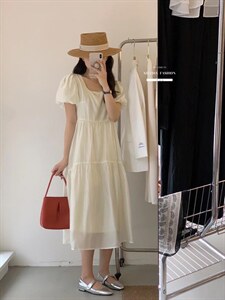 法式泡泡袖连衣裙夏季设计感众温柔高级感初恋裙子图片
