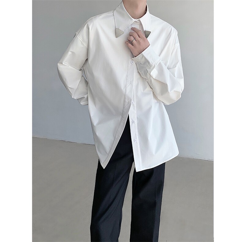 设计感小众金属装饰长袖衬衫男oversize宽松衬衣春季CS4226P65图片