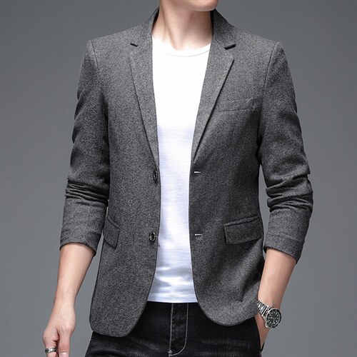 2023春季中青年男士西服纯色商务休闲舒适薄款外套爸爸装上衣图片