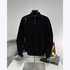 假模图肌理感坑条POLO衫男简约卫衣宽松潮流长袖外套2026春装P48，男装Polo衫，电商C306-1