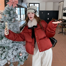 现货新款圣诞双旦新年主推款配环保毛领木耳边羽绒服，女装羽绒服，2B115