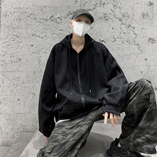 2023春季新款重磅大码麂皮绒连帽开衫夹克XZ301D-4-BK38-P65，男装夹克，电商B251A(原星座301D-4)