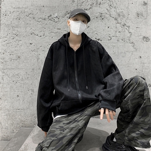 2023春季新款重磅大码麂皮绒连帽开衫夹克XZ301D-4-BK38-P65图片