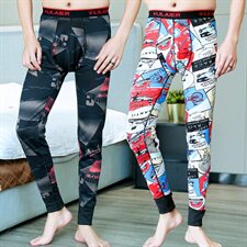 0914男士保暖裤加绒加厚秋裤印花秋冬修身潮男青年棉毛打底裤，睡衣套装，星座510A-1