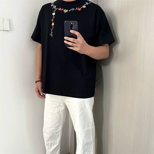 万针全刺绣工艺抖音得物高品质260克重磅纯棉双纱美式高街短袖T恤图片