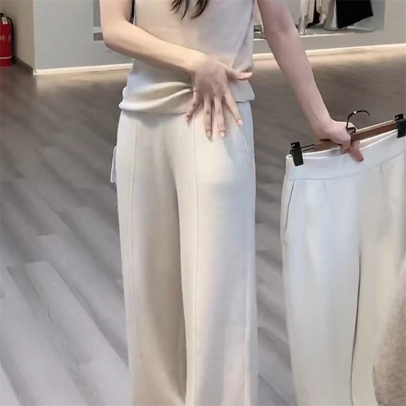 秋冬季新款针织阔腿裤宽松高腰垂感加厚拖地裤女显瘦直筒长裤子,女装休闲裤,羿纯羊绒
