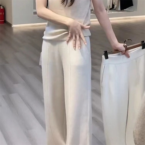 秋冬季新款针织阔腿裤宽松高腰垂感加厚拖地裤女显瘦直筒长裤子图片