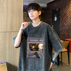 ！2025夏季新款男士水洗短袖T恤纯棉情侣潮牌半袖XT176P35，男装T恤，电商B220