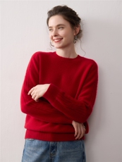 2025新款秋冬100%纯山羊绒衫女圆领针织衫宽松百搭毛衣套头加厚，女装针织衫/毛衣，暖绒情旗舰店