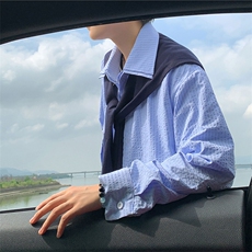 抖音得物品质二开春装美式潮牌披肩条纹长袖衬衫男女休闲宽松衬衣，男装衬衫，电商A486