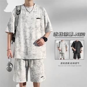 特批P55无差价2025夏季美式高级感扎染短袖T恤短裤套装男TZ5358图片