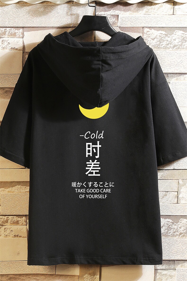 LD54047-P45连帽短袖t恤男大码胖子带帽五分袖中袖砖墙挂拍,男装T恤,电商A040A