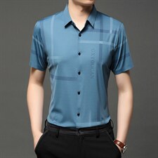 2023夏季新款男士短袖衬衫男薄款翻领上衣中年男士商务休闲衬衣潮,男装衬衫,电商B212（原钱塘6029）