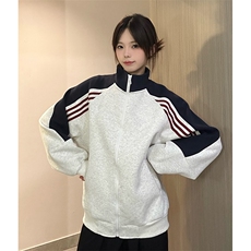 抖音得物高品质26春装美式高街重磅织带拼接撞色立领卫衣外套CM41，女装短外套，电商A486