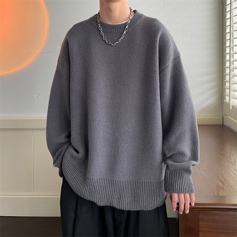 纯色圆领毛衣男女简约宽松秋冬新款加厚oversize潮流打底针织毛衫,男装T恤,星座506A