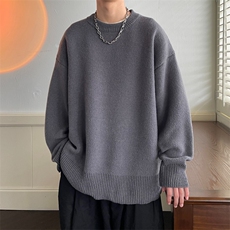 纯色圆领毛衣男女简约宽松秋冬新款加厚oversize潮流打底针织毛衫，男装T恤，星座506A
