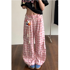 撞色格子弯刀休闲裤女夏季宽松阔腿裤高腰垂感拖地裤KXQ1275，男装休闲裤，星座1116A（原606A-3）