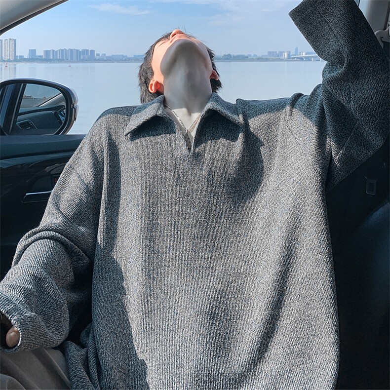肌理感麦穗V领长袖T恤男春秋季潮牌痞帅设计感老钱风宽松打底上衣,男装T恤,电商A001
