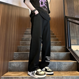 k705-p48-控68 M-5XL 现货oversize cleanfit风黄泥牛仔裤破洞图片