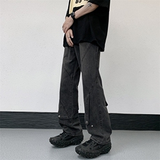美式高街水洗牛仔裤复古立体裁剪牛仔裤潮男直筒N01476-P53，男装牛仔裤，星座308B-1
