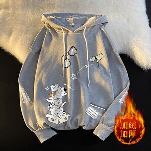 WY2115-P35 加绒款-P40 纯棉连帽卫衣男大码运动帽衫宽松薄外套男图片