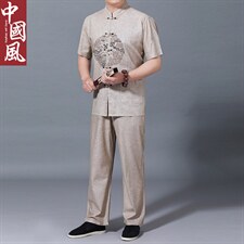 2023年夏季圆领宽松短袖中年纯色休闲商务上衣时尚百搭男装，男装休闲套装，电商B212（原钱塘6029）