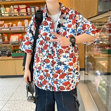 弹力布夏季男士印花短袖衬衫个性五分袖衬衣外套，男装衬衫，星座1013