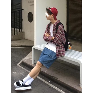 923-P34 春秋韩系长袖衬衫格子衬衫图片
